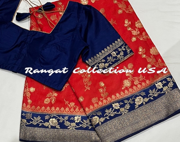 Kubera Silk Saree with Benares border and stitched blouse