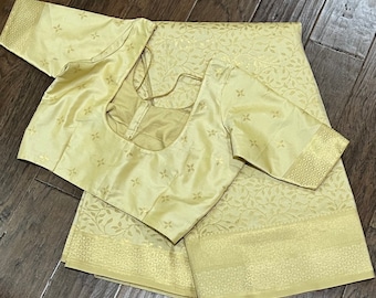 Beutiful combination Golden Soft Silk saree with blouse