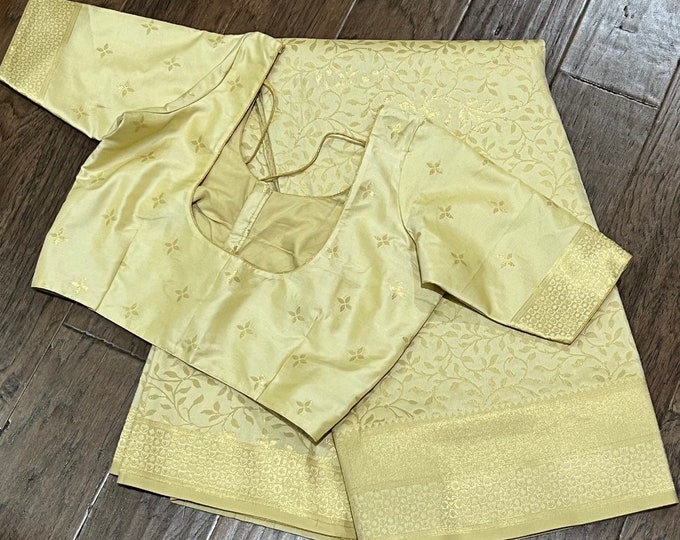 Beutiful combination Golden Soft Silk saree with blouse