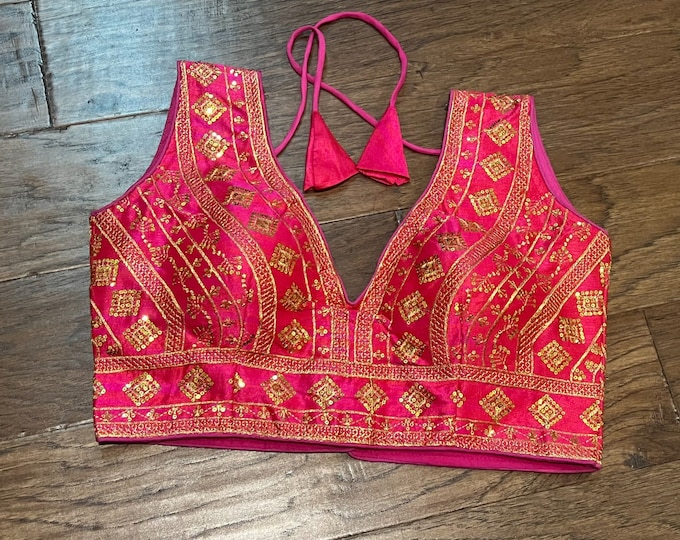 Silk Embroidery Readymade sleeveless cocktail party Blouse fits 34-38 size