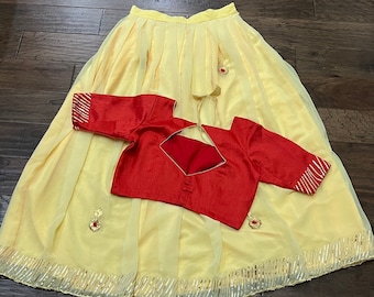 Georgette Lehegna Set: Floral Embroidery Crop Top, Size 38-42