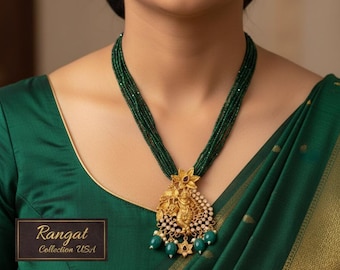Lord Sri Krishna Pendant: Green Beaded Mala Necklace
