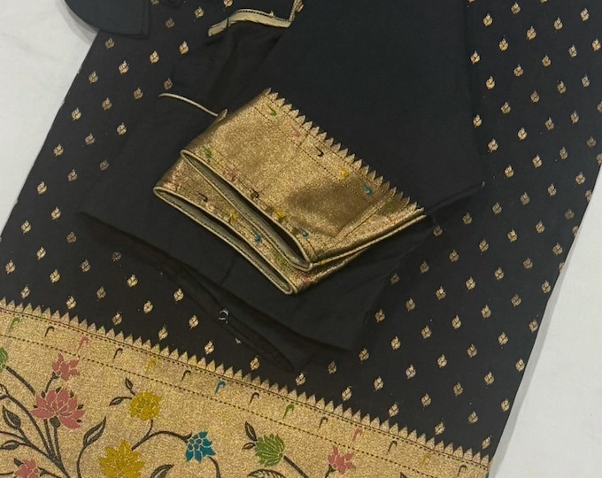 Gorgeous Soft Benarus Weaving Silk Saree with Ready-To-Wear Front Hook Blouse (Size 34-44 Inches)