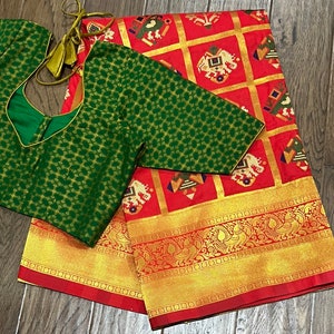 Red Patola Silk Saree with kanchi border and blouse