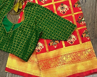 Red Patola Silk Saree with kanchi border and blouse