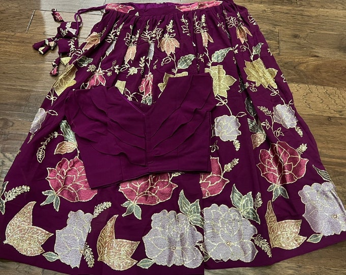 Lehegna Set - Embroidery Georgette Lehegna With Croptop