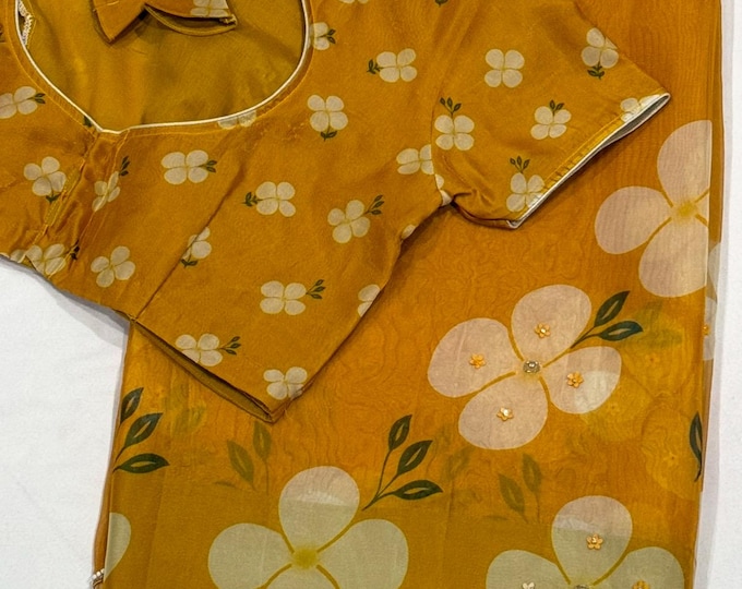 Beaded Embroidery Organza Saree with Adjustable Blouse (Ships from Texas, USA)