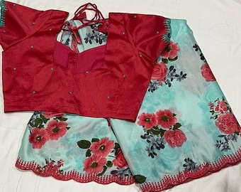 German silk floral saree with blouse