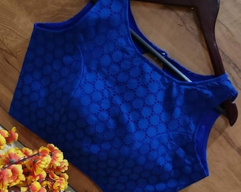 Blue Cotton Readymade Saree Blouse