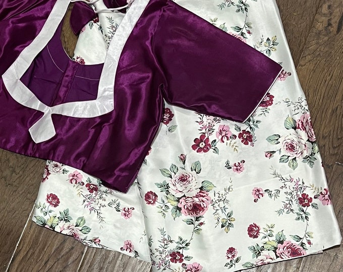 Floral Printed Satin saree with blouse
