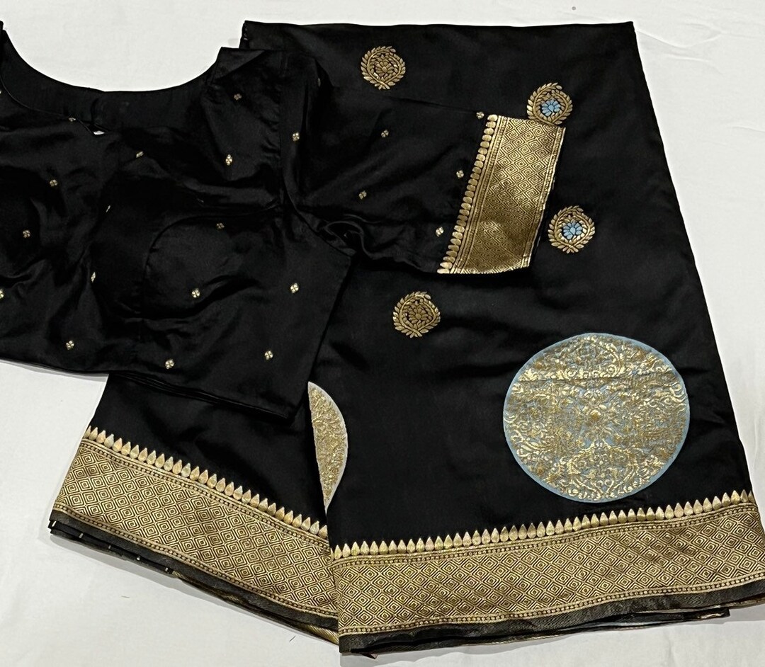 Women Party Wear Weaving Leherai Silk Black colour Saree with Un-Stitched Blouse