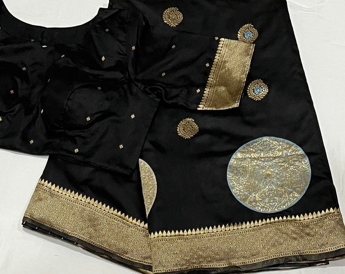 Beautiful Combination Semi Silk Black Weaving saree with blouse
