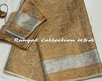 Gold Color Weaving Handloom Silk saree with blouse