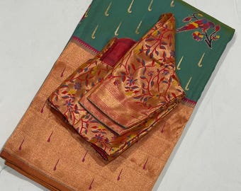 Exquisite Paithani Muniya Border Saree with Adjustable Blouse (34-44)
