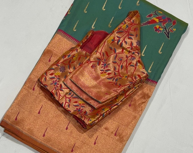 Exquisite Paithani Muniya Border Saree with Adjustable Blouse (34-44)