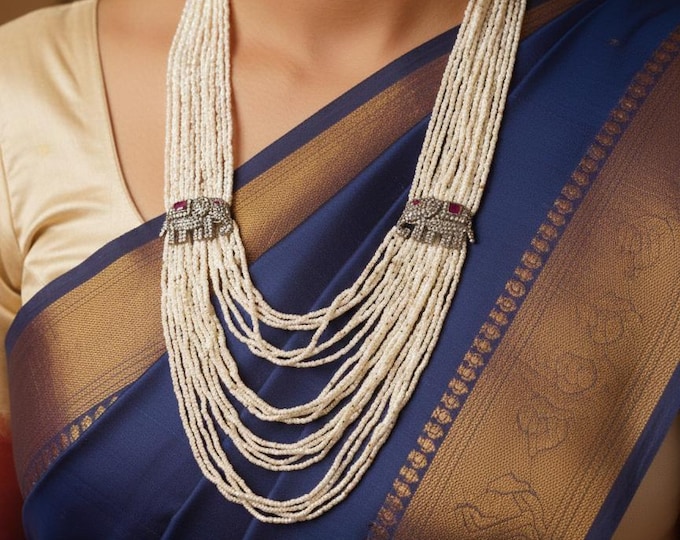 Pearl Beads Layered Long Mala: Adjustable Thread Necklace