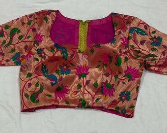 Paithani Silk Blouse: Zari Work, Adjustable Fit (Size 34-42)