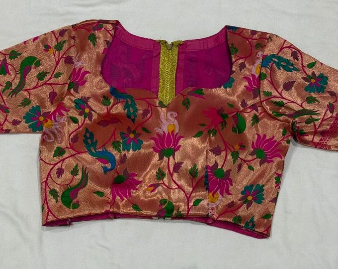 Paithani Silk Blouse: Zari Work, Adjustable Fit (Size 34-42)