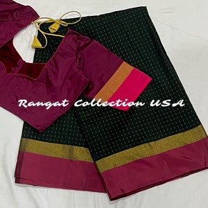Handloom Soft light weight  bengali thread weaving Silk saree with blouse fits 34-42 size