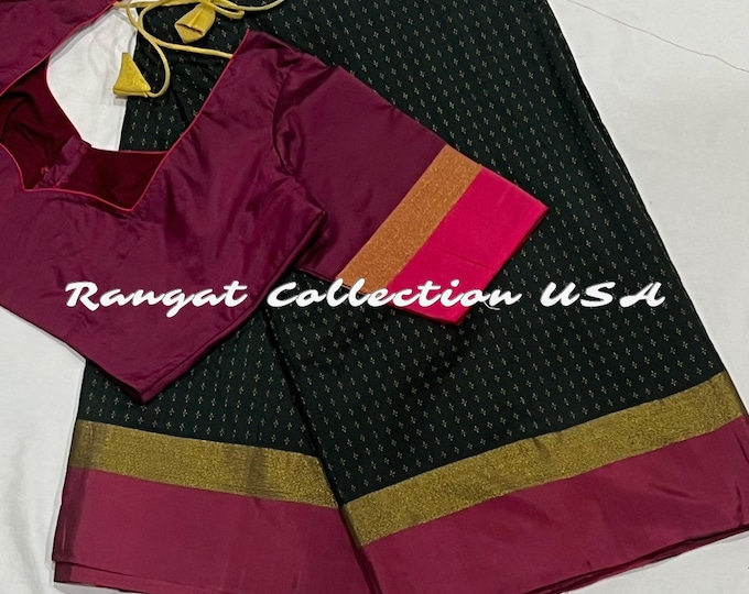 Handloom Soft light weight  bengali thread weaving Silk saree with blouse fits 34-42 size