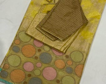 Benarus Weaving Silk Saree with Ready-To-Wear Blouse (Size 34-44 Inches)
