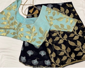 Navy Bhandhej Georgette Saree with blouse