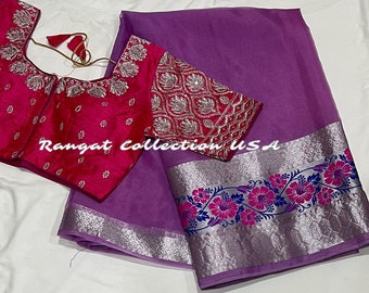 Floral Tissue Organza Saree with Embroidery Blouse