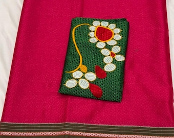 Khun embroidery Saree with nice pallu And paired with unstitched Blouse