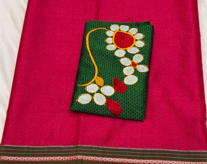 Khun embroidery Saree with nice pallu And paired with unstitched Blouse