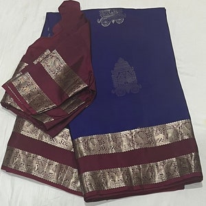 Pure Kanchi Silk Saree With peacock double Weaving  Border comes with  pure silk stitched blouse - Silkmark Certified