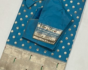 Beautiful combination Paithani Silk saree with stitched blouse