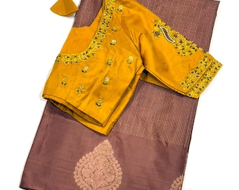 Pure Silk Handloom Saree | Silkmark Certified | Handwork Maggam Blouse (Size 34-44)