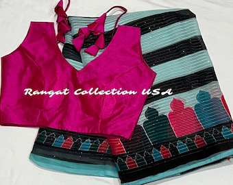 Embroidery Sequence Georgette Saree with blouse