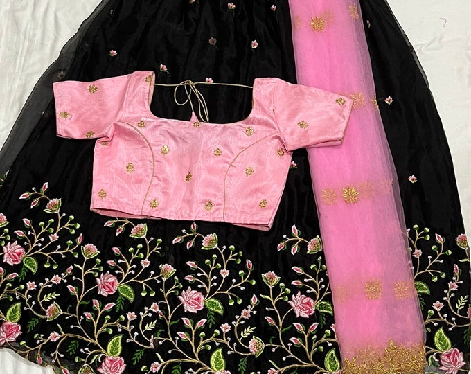 Lehegna Set - Organza embroidery Lehegna with Croptop