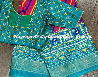 Patola Print Semi Silk Saree with Ready To Wear Blouse (Size 34-42 inches)
