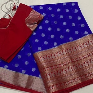 Women's Jacquard Work Banarasi Soft Lichi Silk Saree With Blouse