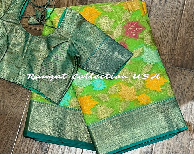 Floral Weaving Kora Tissue Silk Weaving saree with blouse