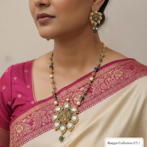 Radha Krishna Mala Necklace: Multi-Color Beads with Moissanite Earrings