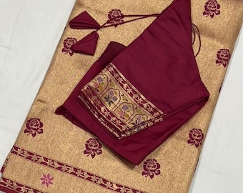 Paithani Silk Saree with Stitched Blouse (Fits Up to Size 42)