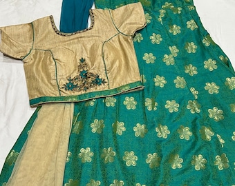 Silk Lehenga with Embroidery: Stitched Benarasi Indian Dress (Size 32-36)