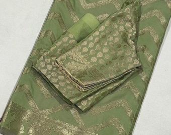 Apple Green Lightweight Silk Saree with Weaving Benarasi Border + Stitched Blouse (Fits 34–42)