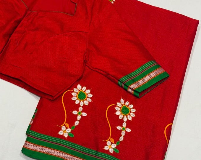 Gorgeous Khun Embroidery Saree with Blouse | Sizes 32-42 | Fall & Pico Done