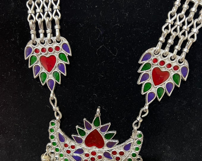 Gorgeous German Silver long multi color Necklace.