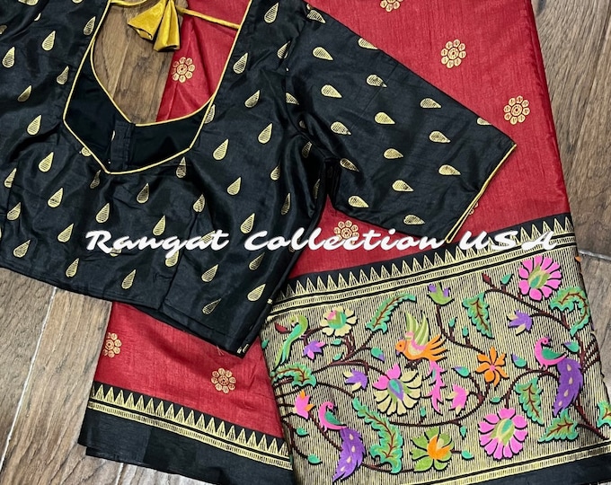 Paithani Border Foil Printed Semi Silk saree with blouse