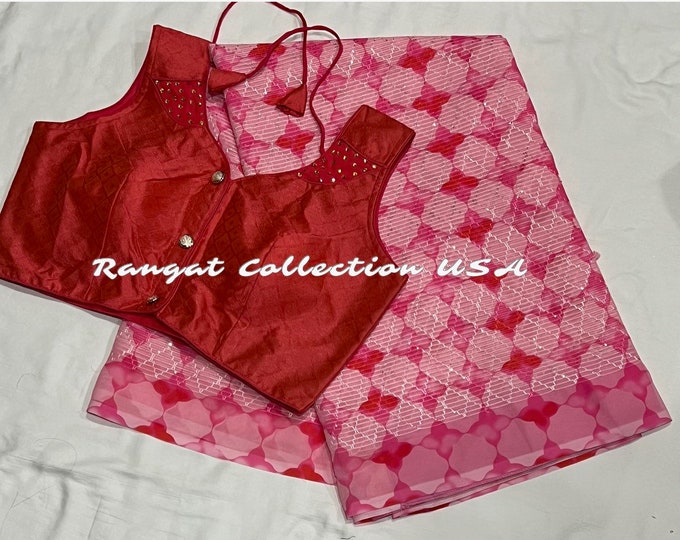 Pink Sequence Georgette Saree with blouse