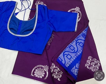Purple Soft Silk Saree with Blouse