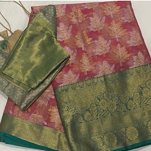 Baby pink Kora Tissue Silk saree with blouse