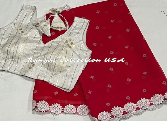 Beautiful Combination Chiffon Georgette Saree with Embroidery Designer  Blouse - Tops & Tees
