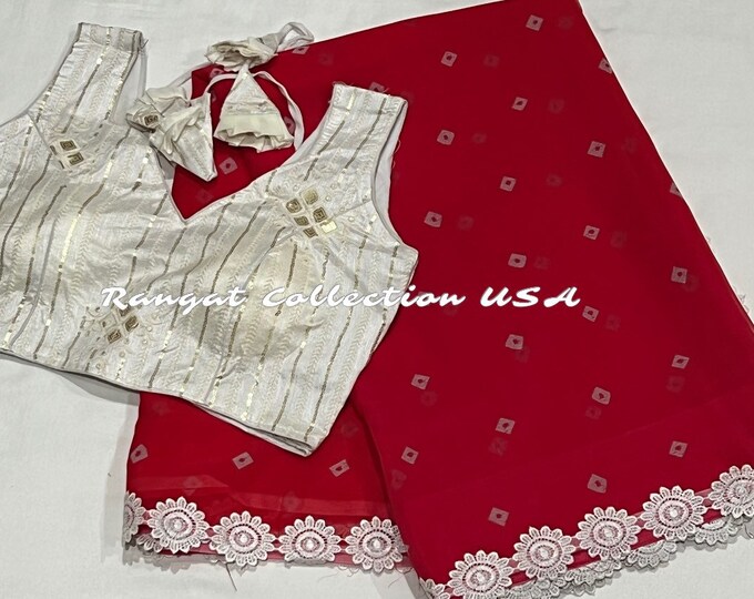 Beautiful Combination Chiffon Georgette Saree with Embroidery Designer Blouse