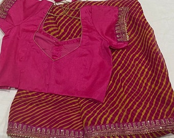 Chiffon Georgette Saree with Zari Border & Ready‑to‑Wear Blouse (Fits 34–42)